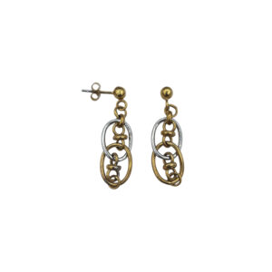 Visací náušnice ze žlutého zlata s kroužky a ovály