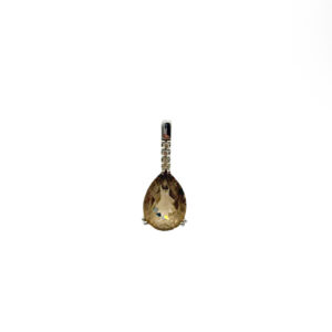 Přívěsek z bílého zlata se záhnědou ve tvaru kapky a zirkonovým závěsem