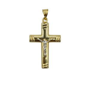 Elegantní zlatý kříž s reliéfem Krista