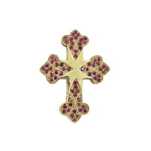 Oboustranný kříž ze zlata s rubíny