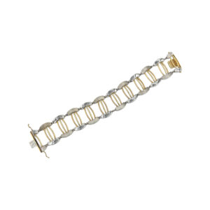 Široký dvoubarevný zlatý náramek s oválnými články