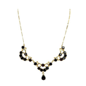 Elegantní zlatý náhrdelník s tmavě červenými zirkony