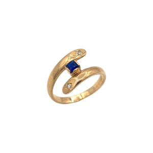 Prsten z růžového zlata se safírem a zirkony